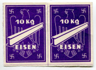 Germany - Third Reich 2 x Coupon for 10 Kg of Iron "10 Kg EISEN" 1933 - 1945 (ND) Uncutted Sheet
VF-XF