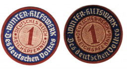 Germany - Third Reich Winterhelp 2 x 1 Reichspfennig 1939 - 1940 Different Paper Color
P# NL, UNC