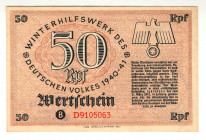 Germany - Third Reich Winterhelp 50 Reichspfennig 1940 - 1941
P# NL, # D9105063; UNC