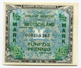 Germany - Third Reich 1/2 Mark 1944 Allied Occupation WWII
P# 191a, 9 Digit S/N with "F"; UNC, Crispy