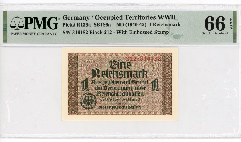 Germany - Third Reich 1 Reichsmark 1940 - 1945 (ND) PMG 66 Occupied Territories...