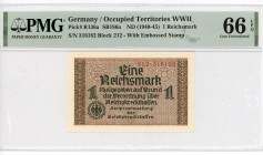 Germany - Third Reich 1 Reichsmark 1940 - 1945 (ND) PMG 66 Occupied Territories
P# R136a, N# 207449; # 316182 Block 212