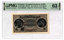 Germany - Third Reich 5 Reichsmark 1940 - 1945 (ND) PMG 63 EPQ
P# R138b, N# 203665; # J13999345; Occupied Territories - WWII; UNC
