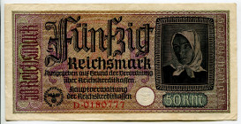 Germany - Third Reich 50 Reichsmark 1940 - 1945 (ND)
P# R140, N# 206485; # D 0180777; VF+