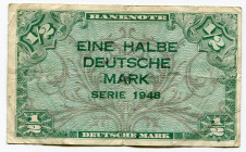 Germany - FRG 1/2 Deutsche Mark 1948
P# 1a, N# 209160; VF