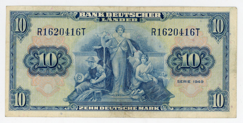 Germany - FRG 10 Mark 1949
P# 16, N# 208644; # R1620416T; VF