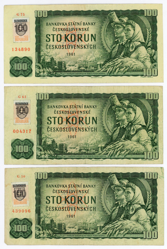 Slovakia 3 x 100 Korun 1961 (1993 ND)
P# 17c, N# 231657; # G.50 439096, G.63 00...