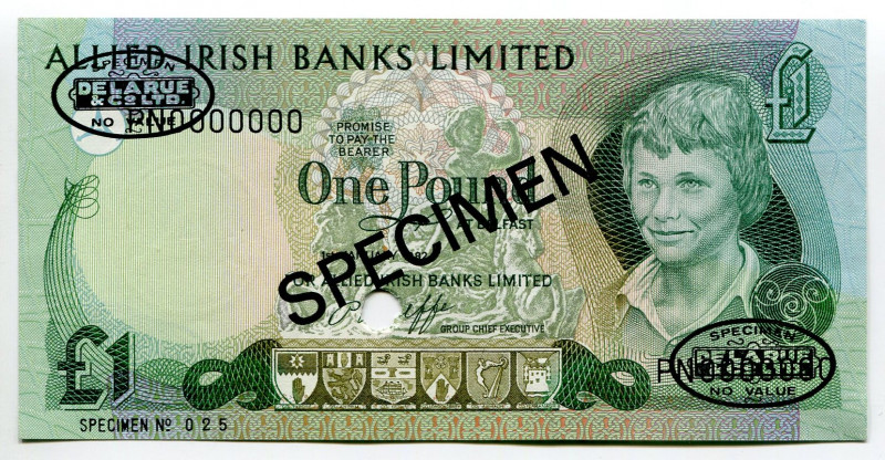 Northern Ireland Allied Irish Banks 1 Pound 1982 TDLR Specimen
P# 1as, N# 21553...