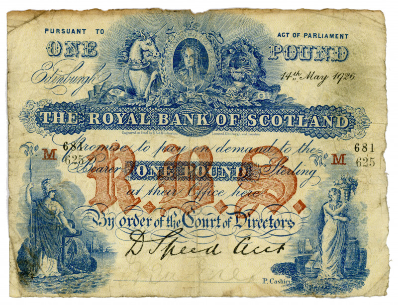 Scotland Royal Bank of Scotland 1 Pound 1926
P# 316e, N# 224480; #M 681 625; F