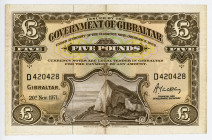 Gibraltar 5 Pounds 1971
P# 19b, N# 238681; #D420428; 2 Pinholes; VF