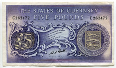 Guernsey 5 Pounds 1969 - 1975 (ND)
P# 46c, N# 211037; # C262472; VF-