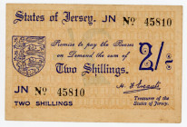 Jersey 2 Shillings 1941 - 1942 (ND)
P# 4a, N# 213730; # JN 45810; UNC-