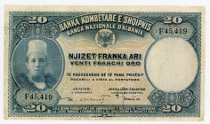 Albania 20 Franka Ari 1945 (ND)
P# 12b, N# 243398; # F45419; VF