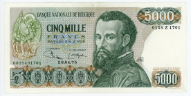 Belgium 5000 Francs 1975
P# 137a, N# 218427; # 0158 Z 1701; AUNC