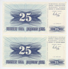 Bosnia & Herzegovina 2 x 25 Dinara 1992
P# 11a, N# 208558; UNC