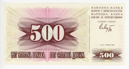 Bosnia & Herzegovina 500 Dinara 1992
P# 14a, N# 204470; # BB 22774421; XF+/AUNC-