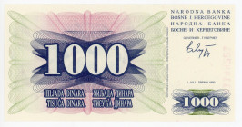 Bosnia & Herzegovina 1000 Dinara 1992
P# 15a, N# 204447; # LA 21144221; AUNC
