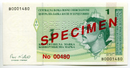Bosnia & Herzegovina 1 Convertible Marka 1998 (ND) Specimen
P# 59s, N# 207174; # B0001480; UNC