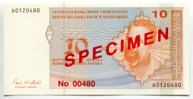 Bosnia & Herzegovina 10 Convertible Maraka 1998 (ND) Specimen
P# 63s, N# 216676; # D0120480; UNC