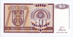 Bosnia & Herzegovina 10 Dinara 1992
P# 133a, N# 207344; # AA 5401989; UNC