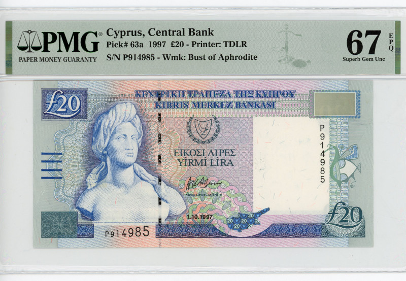 Cyprus 20 Pounds 1997 PMG 67
P# 63a, N# 209108; # P914985