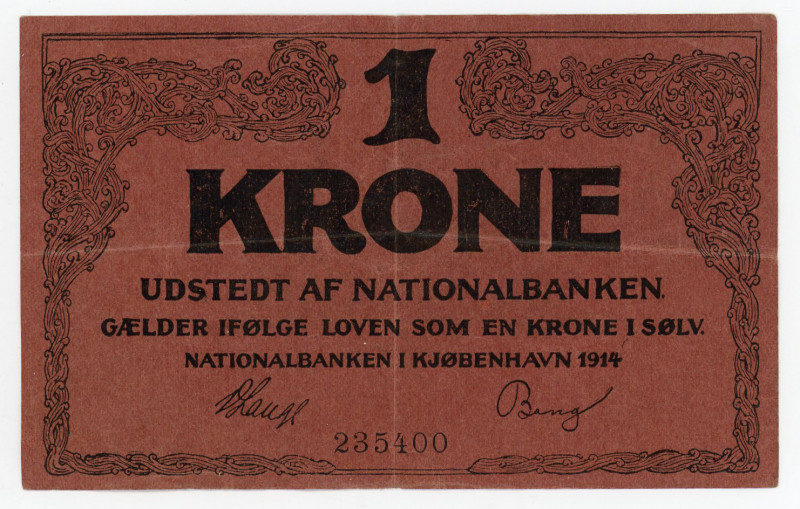 Denmark 1 Krone 1914
P# 10a, N# 207663; # 235400; VF+