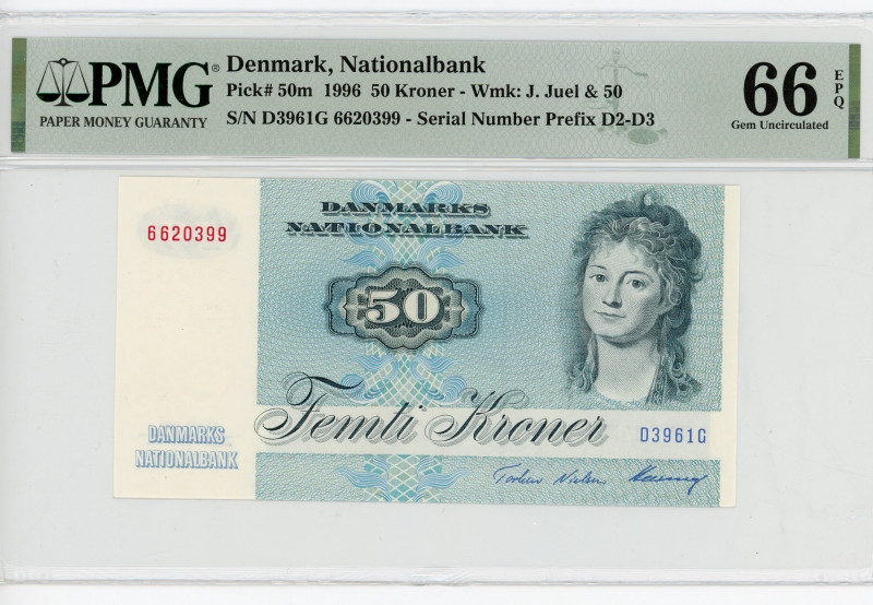 Denmark 50 Kroner 1996 PMG 66
P# 50m, N# 205825; # D3961G 6620399