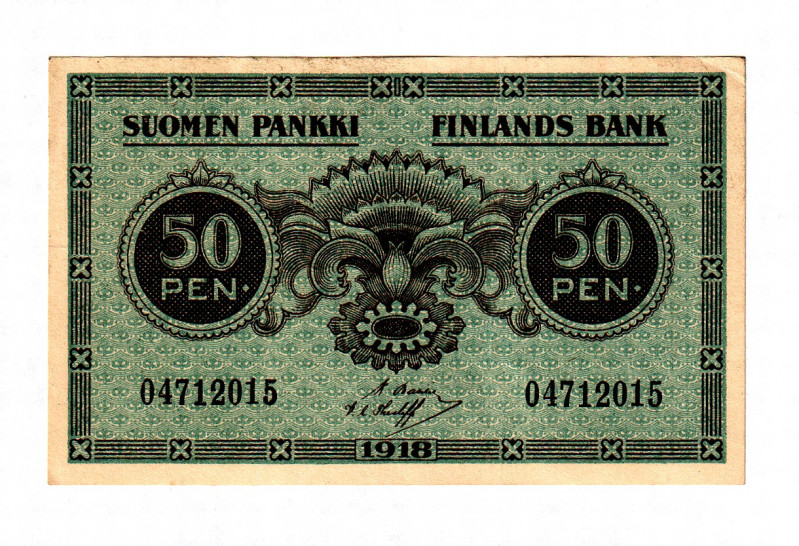 Finland 50 Penni 1918
P# 34, N# 205488; # 04712015; AUNC