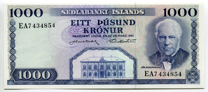 Iceland 1000 Kronur 1961
P# 46a, N# 212506; # EA7434854; UNC