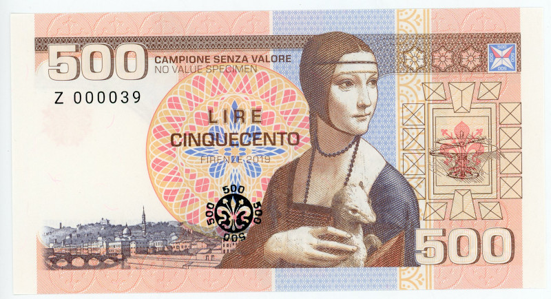 Italy 500 Lire 2019 Banco di Firenze Specimen "Leonardo da Vinchi"
# Z 000039; ...