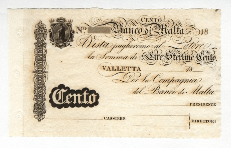 Malta 100 Lire 1800 (ND)
P# S165, AUNC