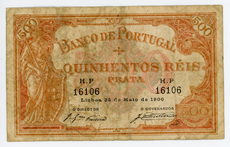 Portugal 500 Reis 1900
P# 72, N# 219385; #16106; F-VF