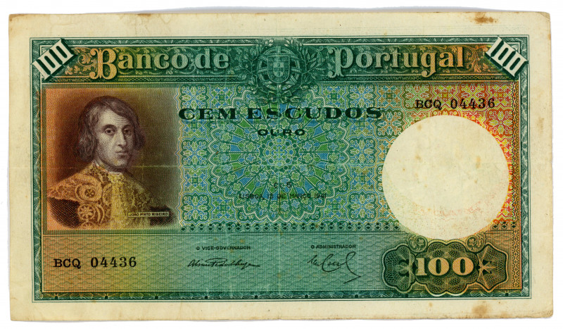 Portugal 100 Escudos 1941
P# 150, #BCQ 04436; VF