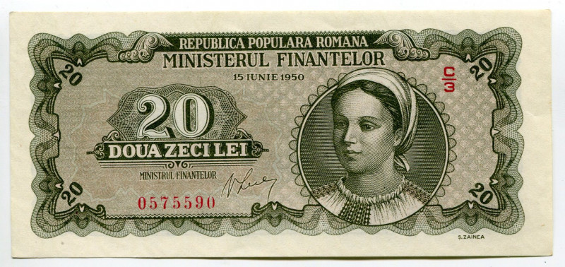 Romania 20 Lei 1950
P# 84a, N# 209617; # C/3 0575590; Ministry of Finance; AUNC