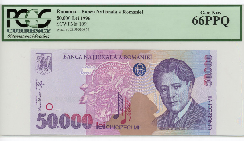 Romania 50000 Lei 1996 PCGS 66
P# 105a, N# 206802; # B.0051 931715; UNC