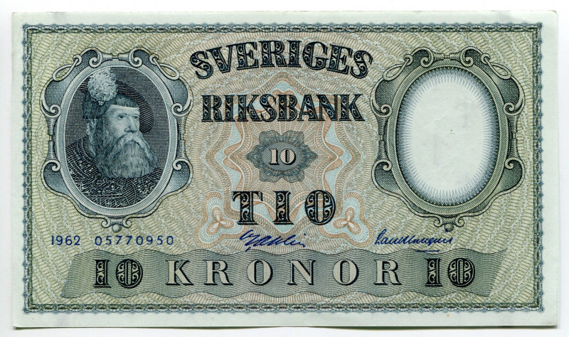 Sweden 10 Kronor 1962
P# 43g, N# 206131; Different Signatures; XF