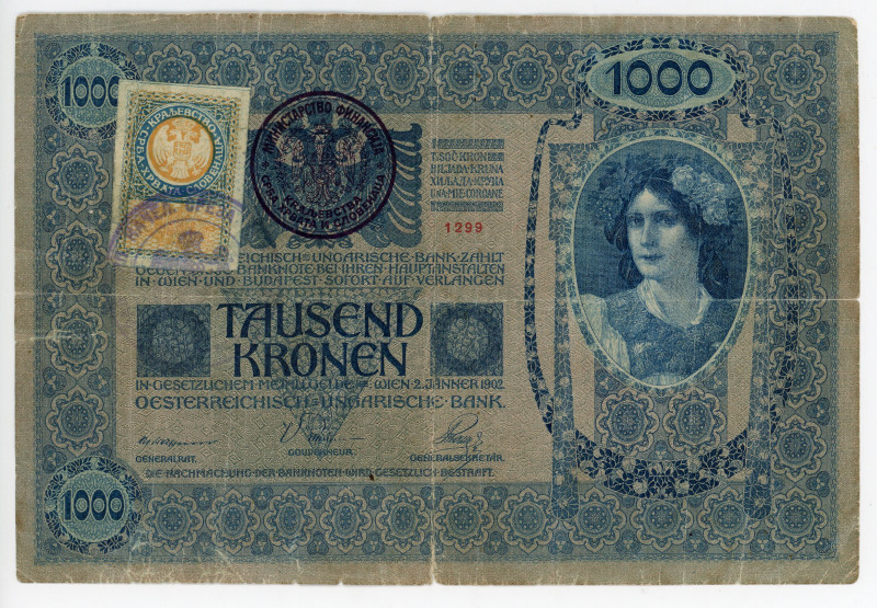 Yugoslavia 1000 Kronen 1902 (1919)
Jelincic# 112/3, Perforation "GT"; Privat is...