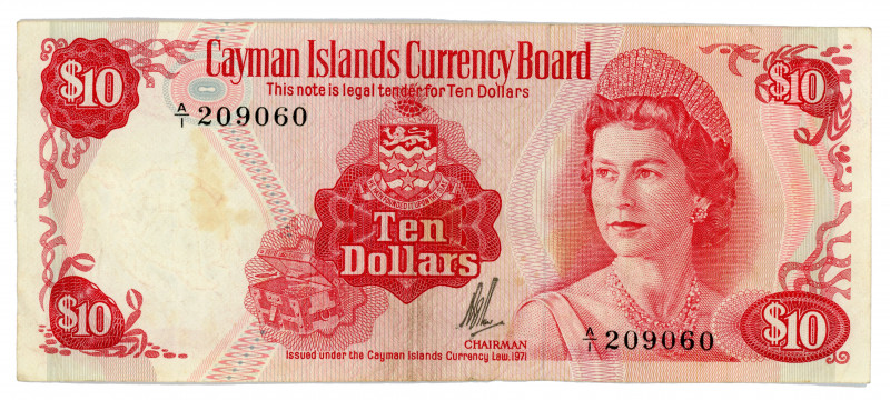 Cayman Islands 10 Dollars 1971 (1972)
P# 86a, N# 201905; # UM8738645; Elizabeth...