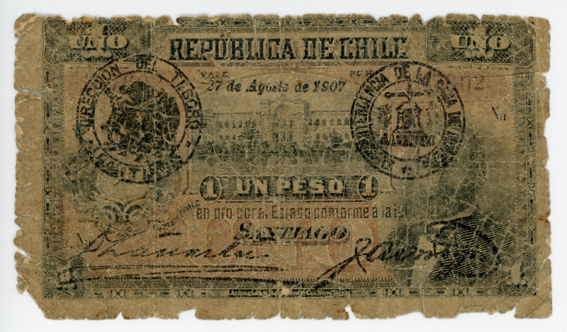 Chile 1 Peso 1907
P# 38d, N# 205341; # 981987; UNC