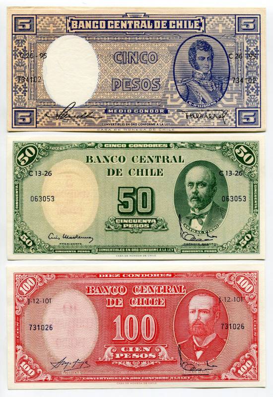 Chile Lot of 5 Notes 1958 - 1961
P# 42b, N# 287598; # D/2 000855