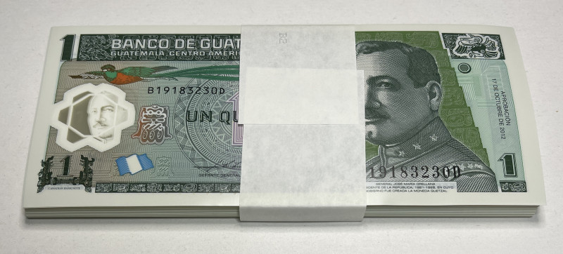 Guatemala 100 x 1 Quetzal 2012 Bundle
P# 51e, N# 204605; # P4332707; UNC