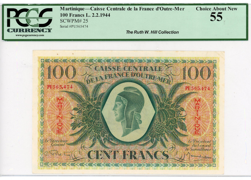 Martinique 100 Francs 1944 PCGS 55
P# 94, N# 205998; # WS410885; UNC