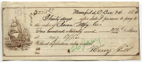 United States Mansfield Payment Check for 220,27 Dollars 1874
Summit County Bank, Civil War; VF