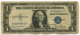 United States 1 Dollar 1935 D
P# 342, N# 202801; # X77447370B; Silver Certificate, Blue Seal, No Motto; VF
