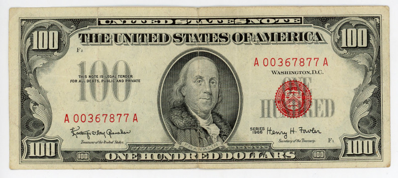 United States 100 Dollars 1966
P# 424a, N# 239183; # G02400806A; F