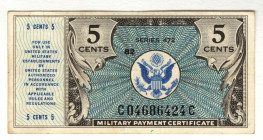 United States Military Payment Certificate 5 Cents 1948 (ND)
P# 432Dc, N# 239182; # D12096343A; VF