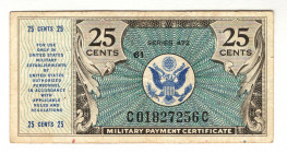 United States Military Payment Certificate 25 Cents 1948 (ND)
P# 384, N# 239160; # A 00367877A; F