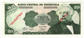 Venezuela 20 Bolivares 1987 Specimen
P# S215, # 06976; 2 Uncut Pieces; AUNC