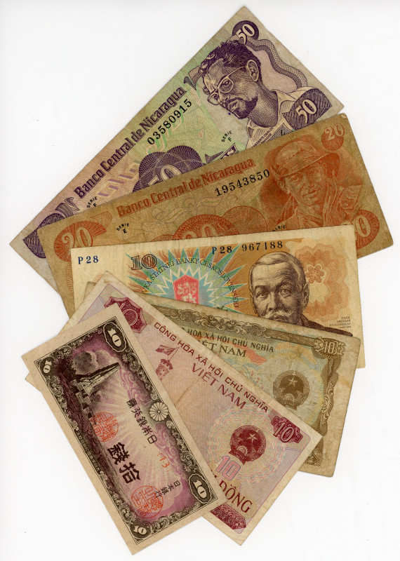 Asia Lot of 6 Banknotes 1980 - 1986
Various Countries, Dates & Denominations; U...