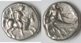 CALABRIA. Tarentum. Ca. 281-240 BC. AR didrachm (18mm, 6.41 gm, 1h). Choice Fine. Ca. 272-240 BC. Apollonios and Di- as magistrates. Warrior wearing l...